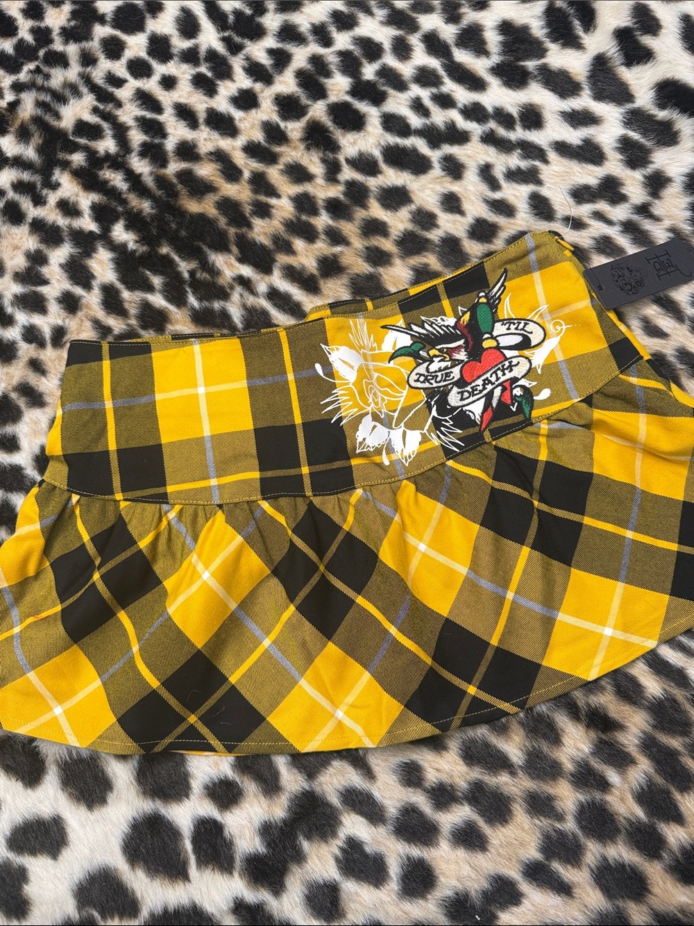 NWT Y2K ED HARDY PLAID MINI SKIRT YELLOW LARGE 2000s SCHOOLGIRL